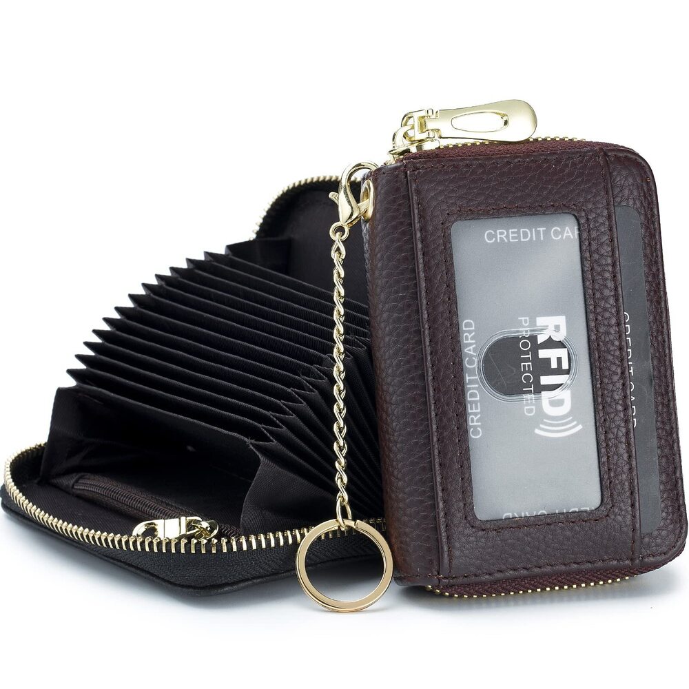 5985 RFID Credit Card Wallet, Leather Zipper Card Case Holder